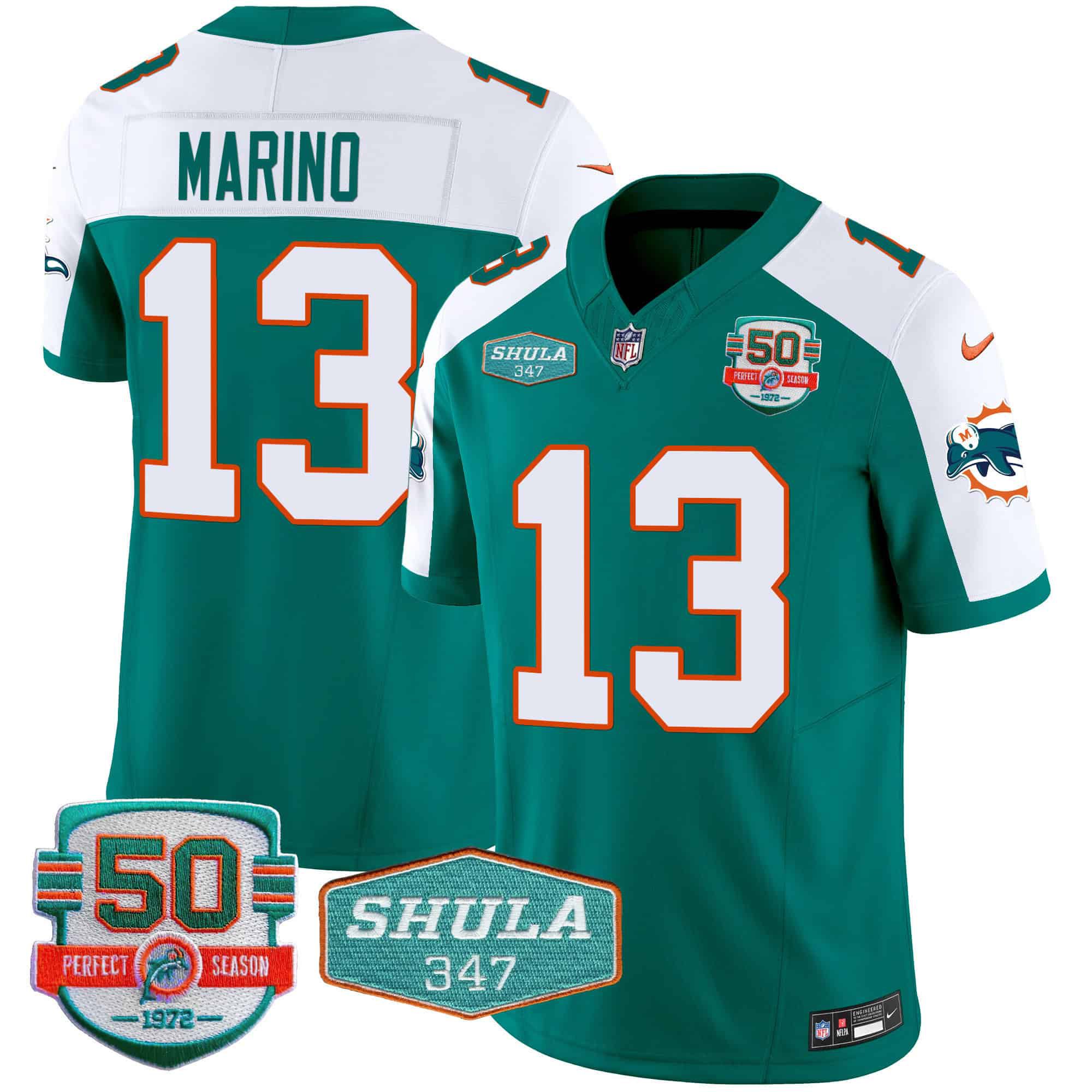 Men Miami Dolphins #13 Marino Green 2024 Nike Throwback Shula 347 Patch Vapor NFL Jersey